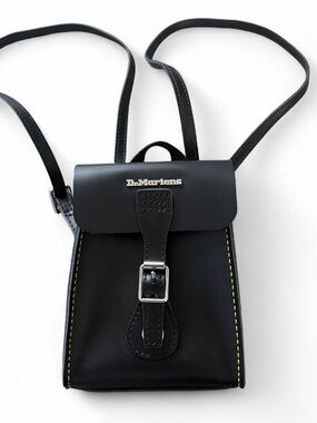 dr. martens small leather backpack bag black Mini Box Backpack, Smooth+Black Kiev duty buckle fastenings Dr Martens Small Flight Bag